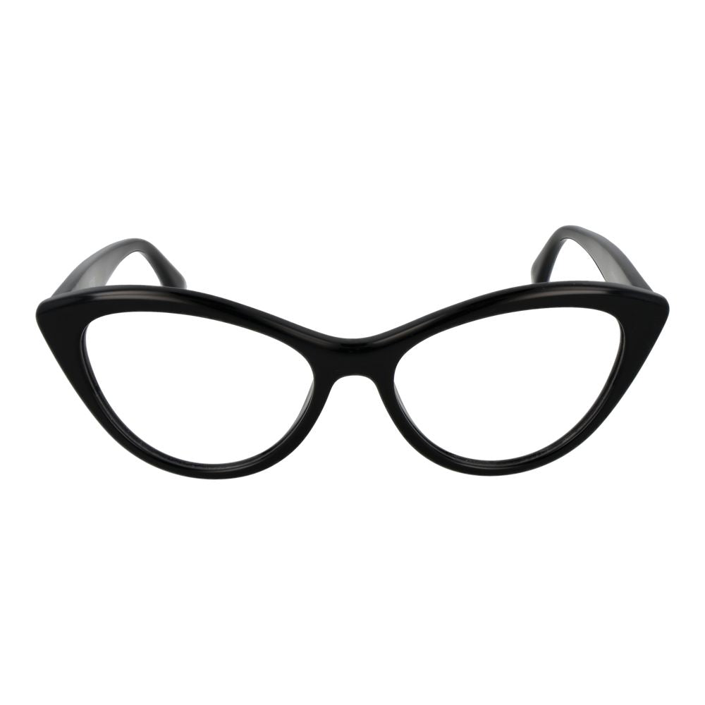 Max Mara Black Acetate Glasses feature a bold cat eye design and thick acetate frame, shown on a white background—an ideal addition to any women's eyeglasses collection.
