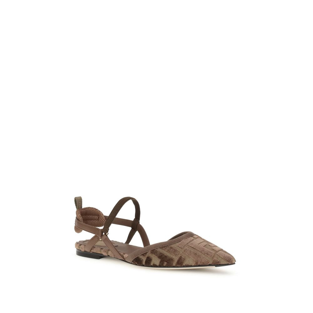Fendi Brown Polyamide Ballet Flats