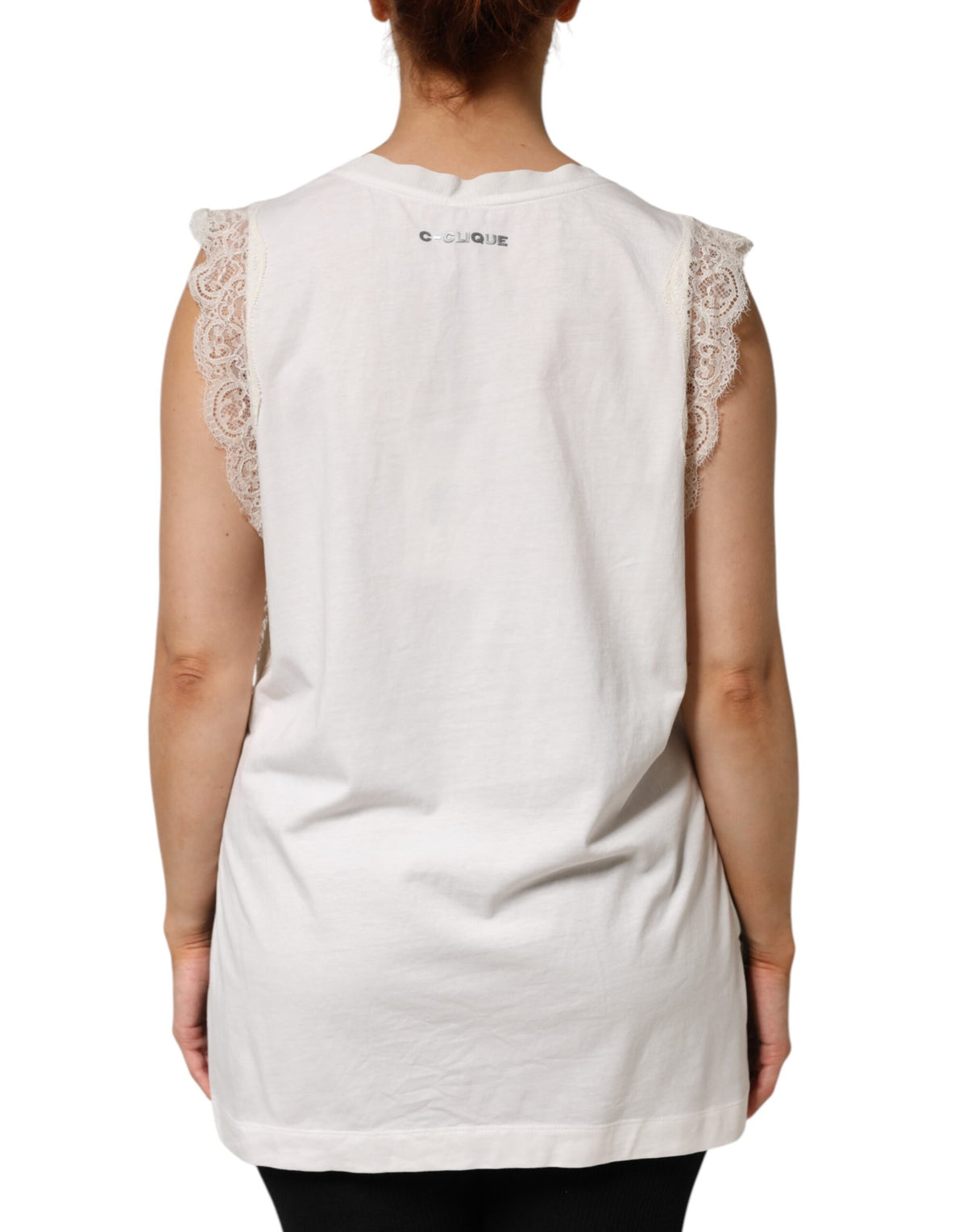 PINKO White Silk Blend Lace Trim Sleeveless V-Neck Women’s Top - BrandFit 88