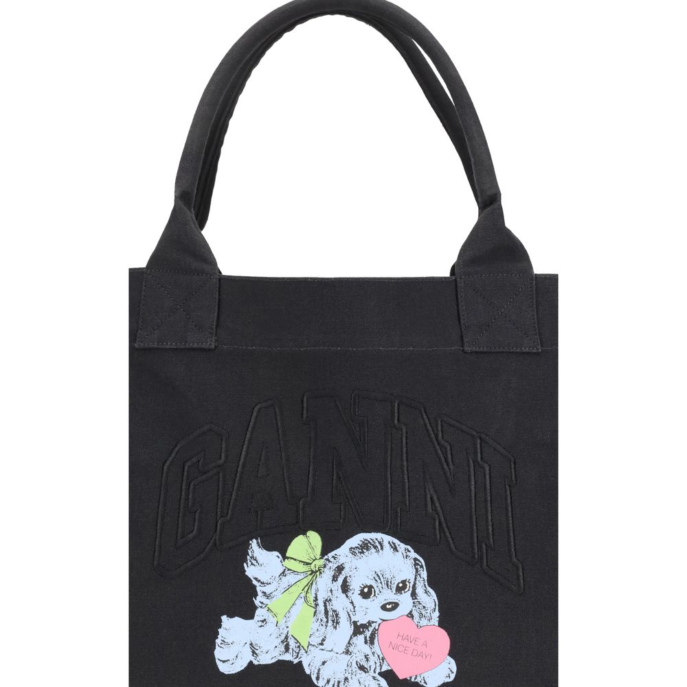 Ganni Black Recycled Cotton Shoulder Bag