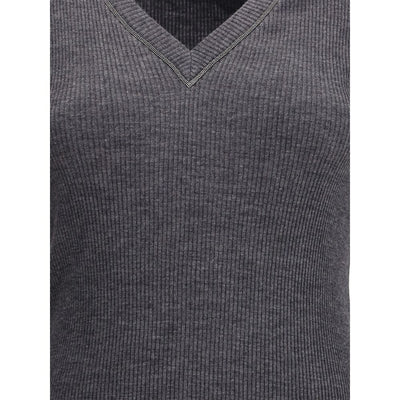 Brunello Cucinelli Gray Wool Long Sleeve T-Shirt