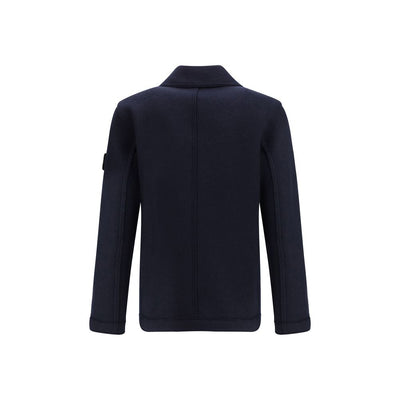 Stone Island Blue Fleece Wool Coat