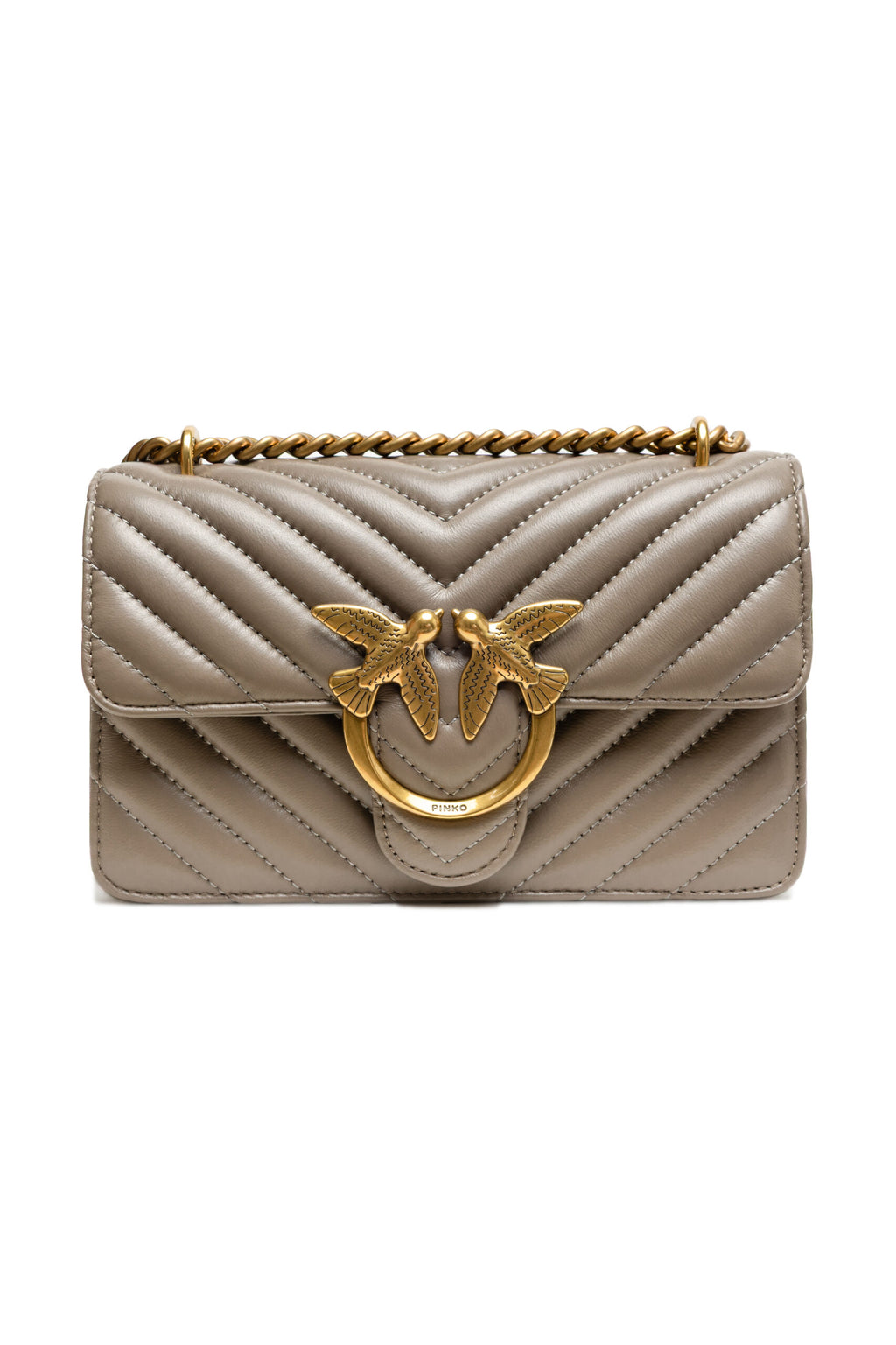 PINKO Grey Leather Love One Mini Shoulder Bag - BrandFit 88