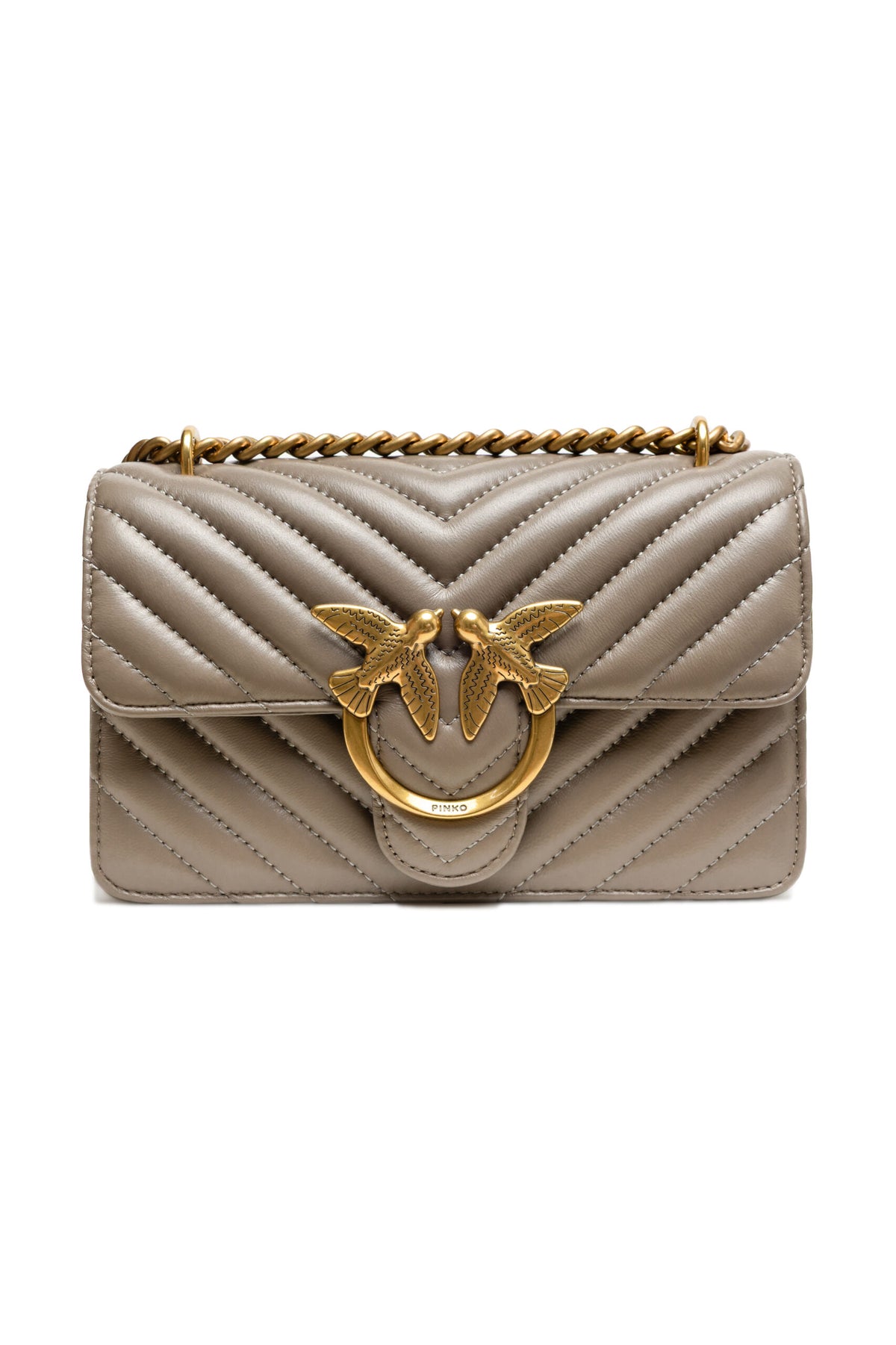 PINKO Grey Leather Love One Mini Shoulder Bag - BrandFit 88