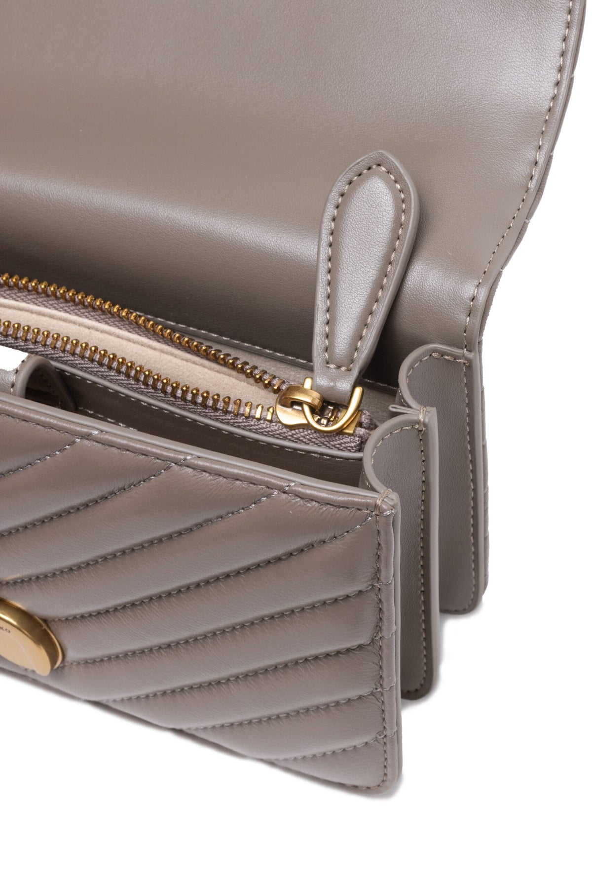 PINKO Grey Leather Love One Mini Shoulder Bag - BrandFit 88