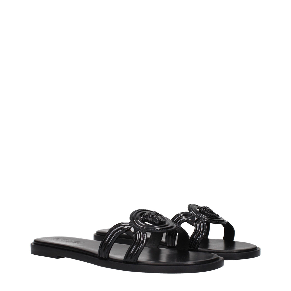 Versace Black Leather Slippers