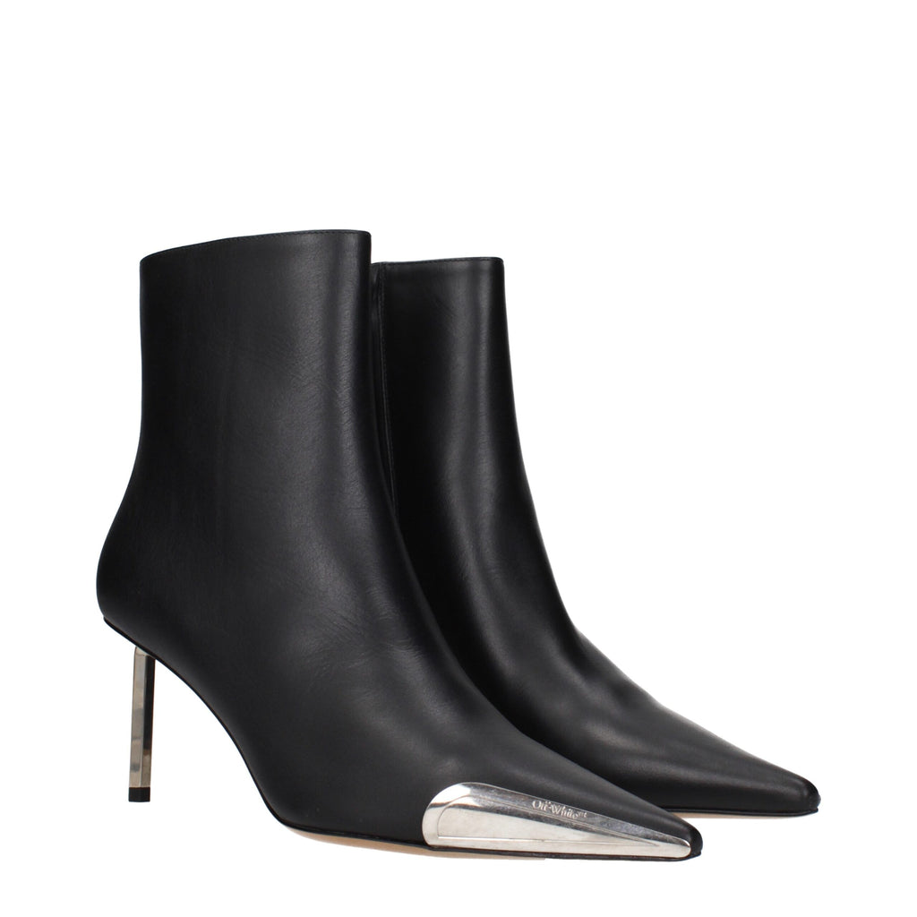 Off-White Black Leather Ankle Boots