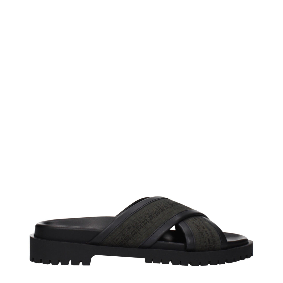 Off-White Green Fabric Flat Sandals