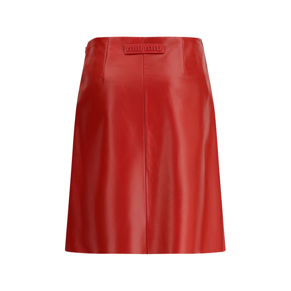 Miu Miu Red Lamb Leather Mini Skirt