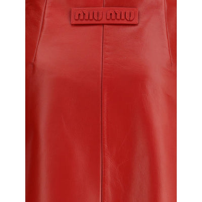 Miu Miu Red Lamb Leather Mini Skirt