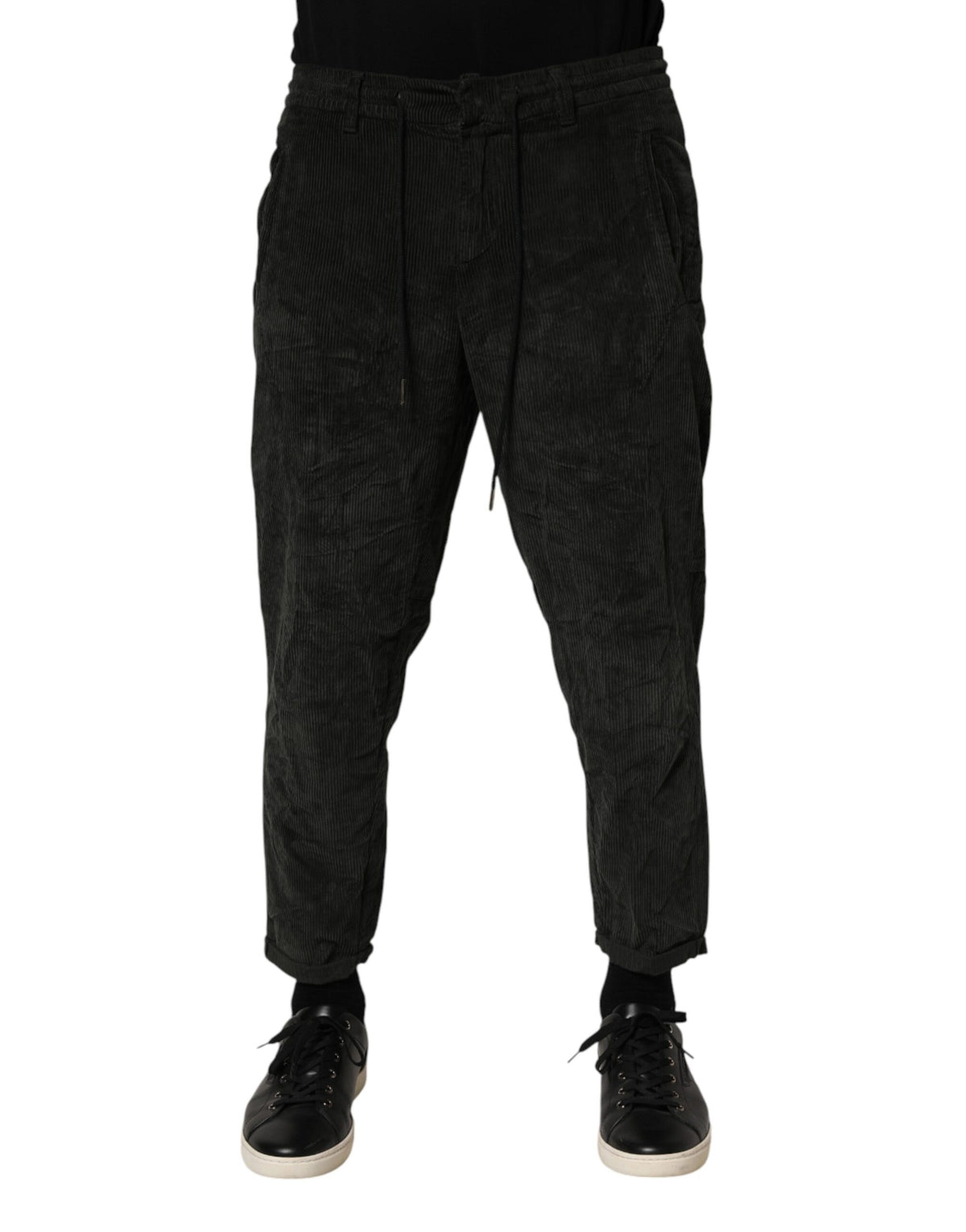 Dondup Black Mid Waist Cropped Corduroy Men Trouser Pants