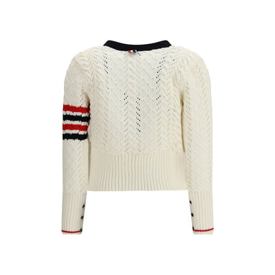 Thom Browne White Fleece Wool Cardigan
