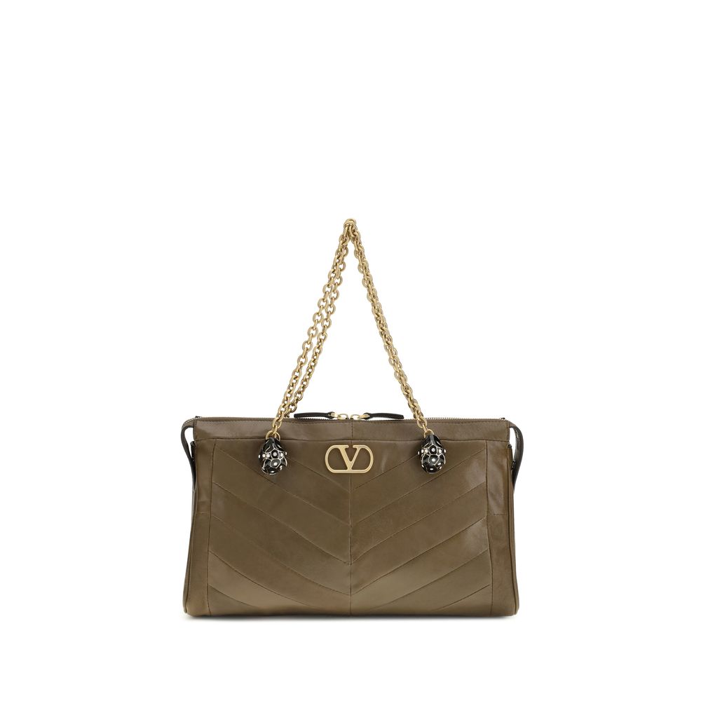 Valentino Garavani Brown Calf Leather Bos Taurus Shoulder Bag