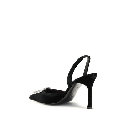Amina Muaddi Black Calf Leather Bos Taurus High Heel Pumps