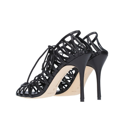 Manolo Blahnik Black Leather Strap-On Sandals