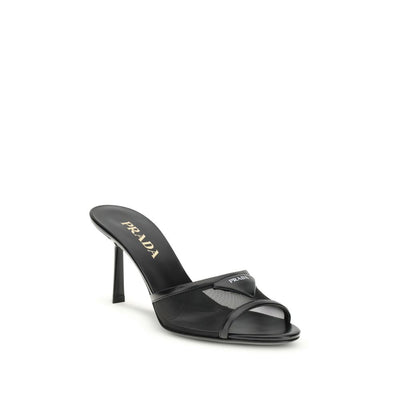Prada Black Calf Leather Bos Taurus Stiletto Heel Sandals