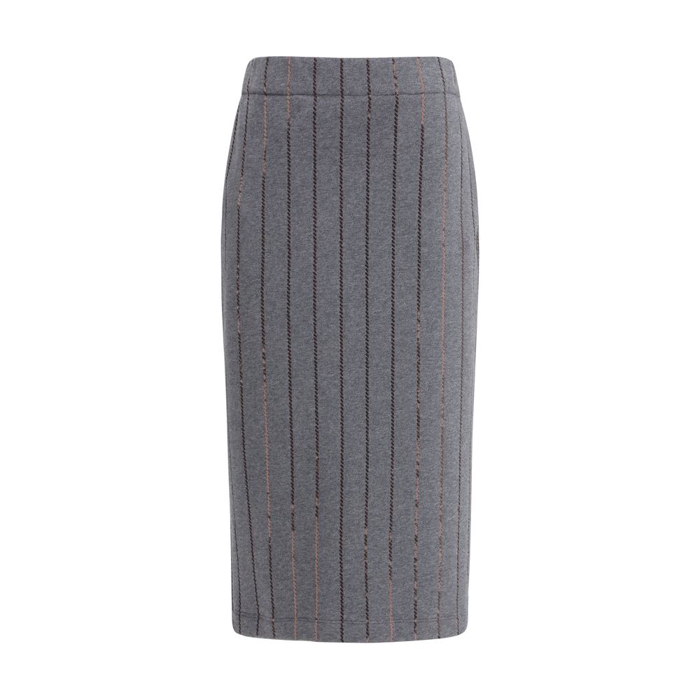Brunello Cucinelli Gray Polyester Midi Skirt
