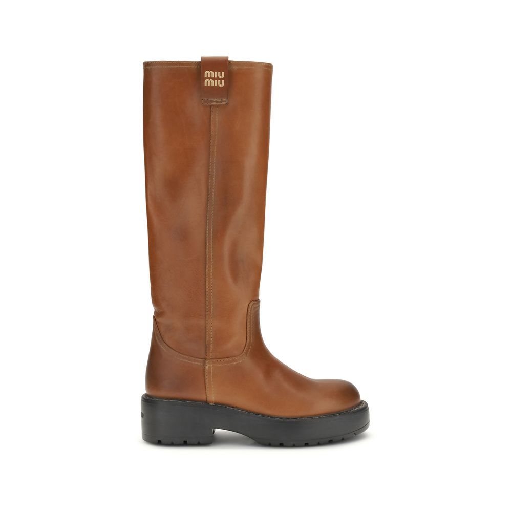 Miu Miu Brown Calf Leather Bos Taurus Boots