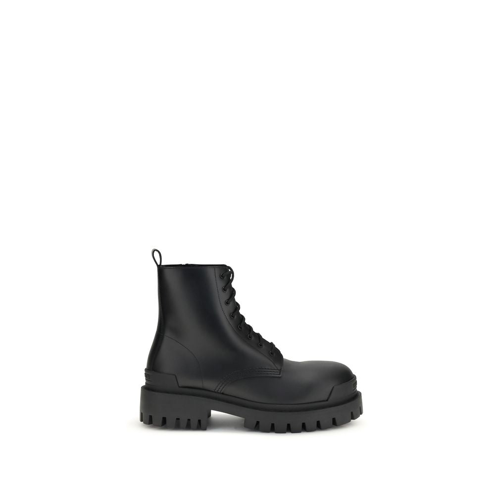 Balenciaga Black Calf Leather Bos Taurus Lace-Up Boots