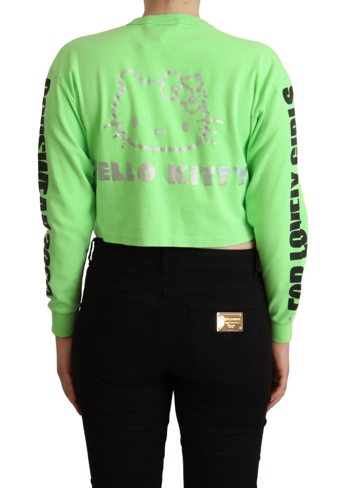 GCDS Mint Green Printed Long Sleeves Cropped Top Sweater - BrandFit 88