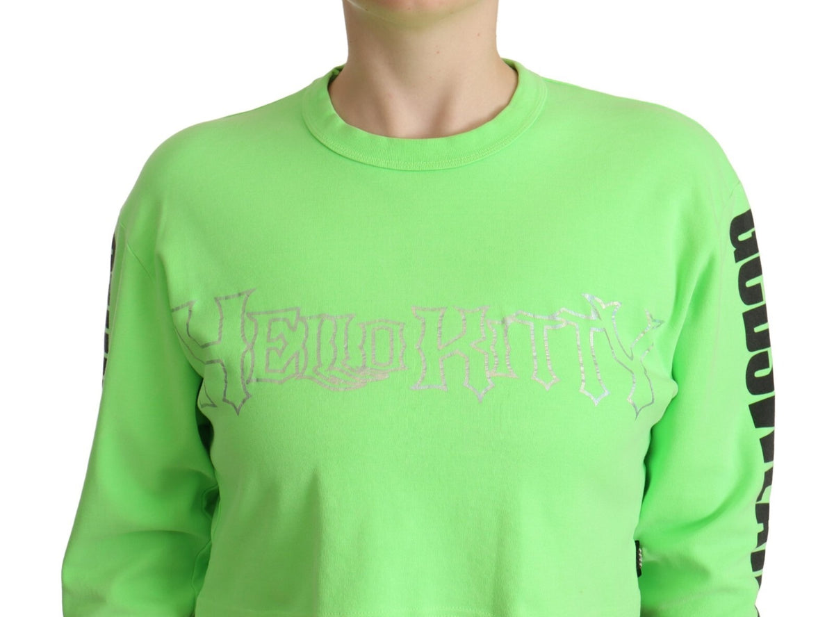 GCDS Mint Green Printed Long Sleeves Cropped Top Sweater - BrandFit 88