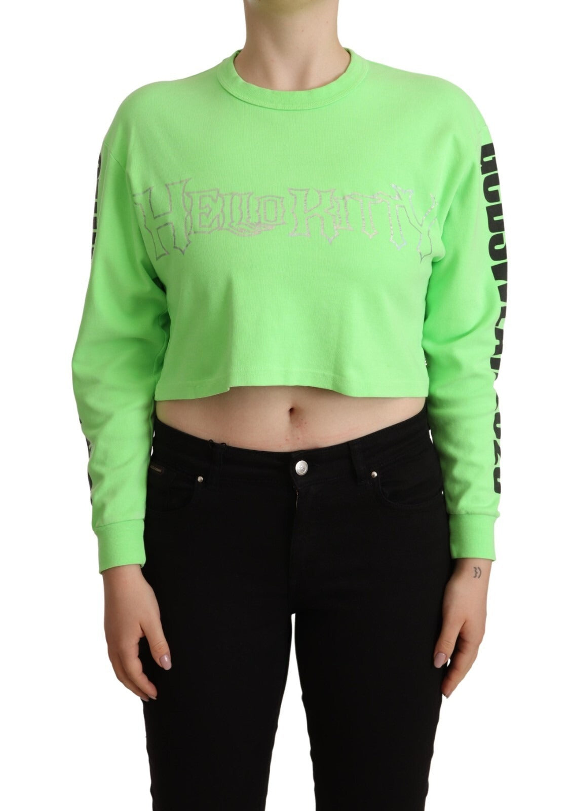 GCDS Mint Green Printed Long Sleeves Cropped Top Sweater - BrandFit 88
