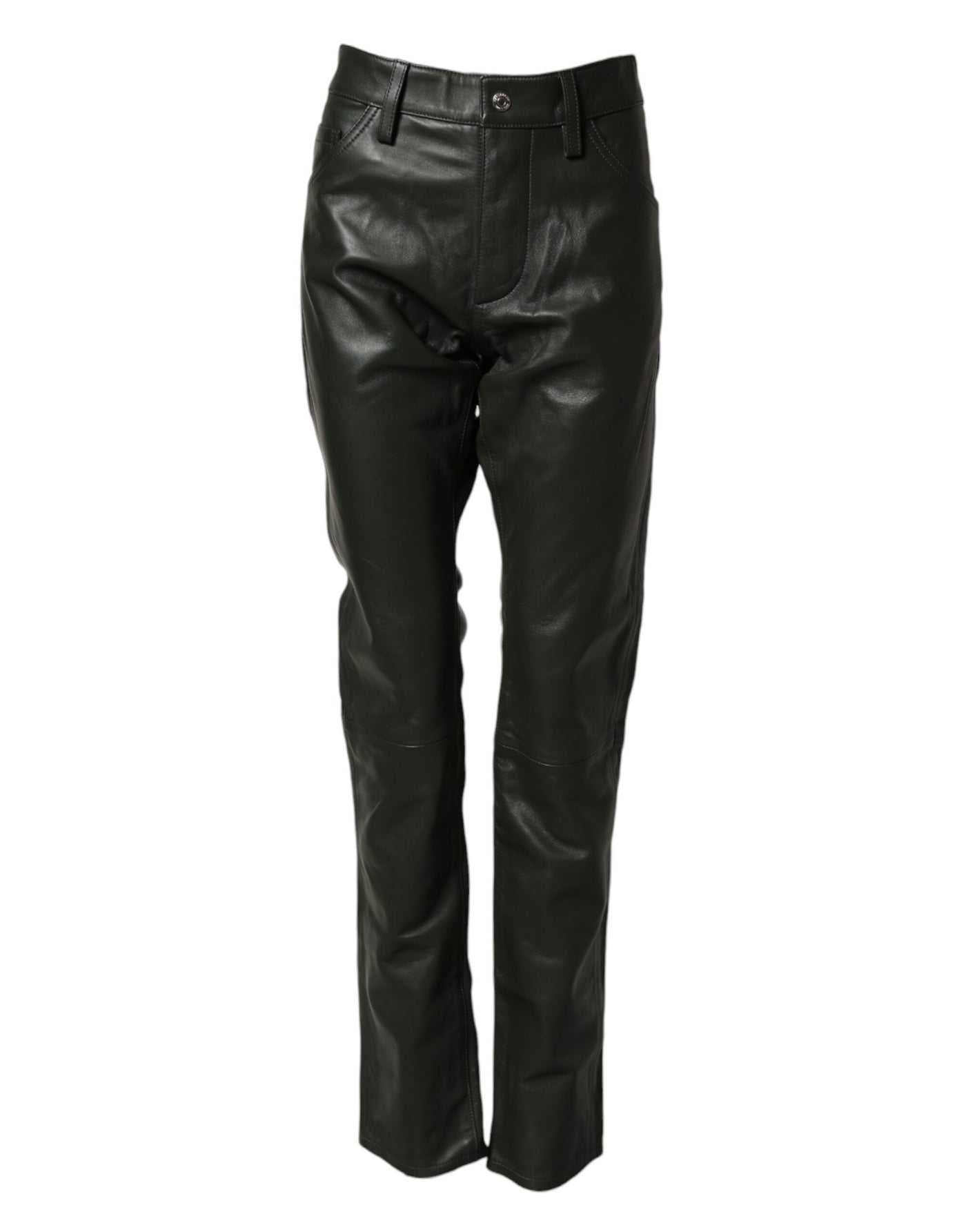 Dsquared² Black Full Grain Leather Mid Waist Trouser Pants