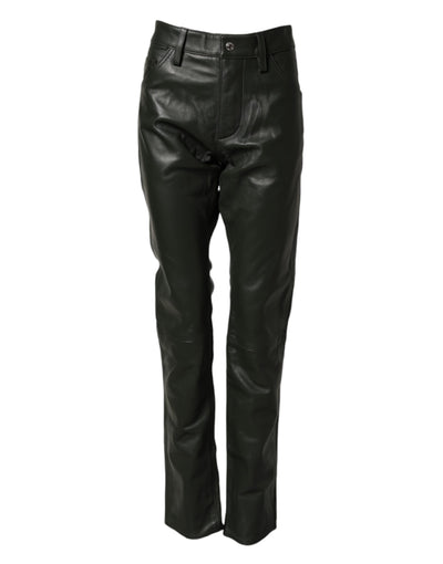 Dsquared² Black Full Grain Leather Mid Waist Trouser Pants