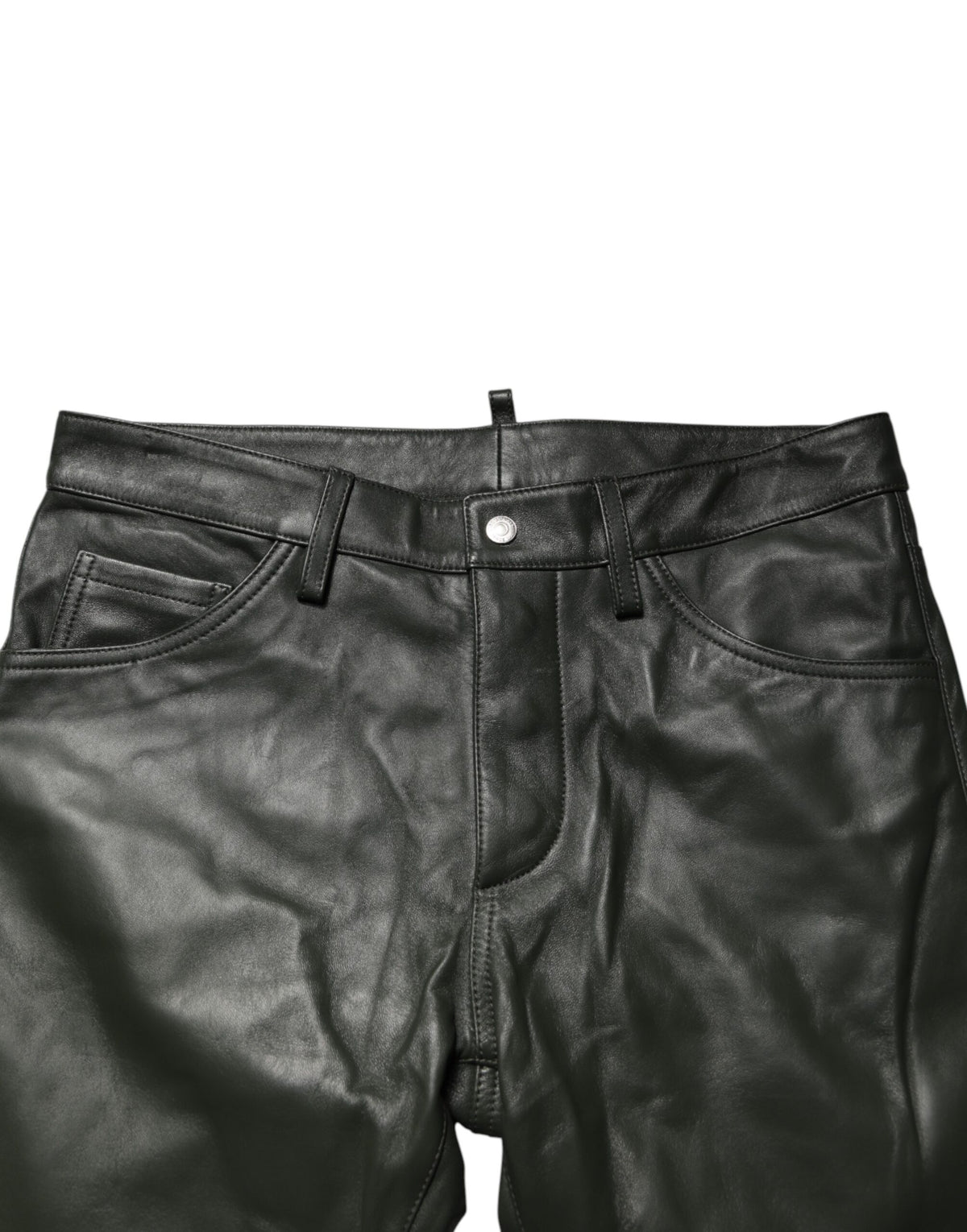 Dsquared² Black Full Grain Leather Mid Waist Trouser Pants - BrandFit 88