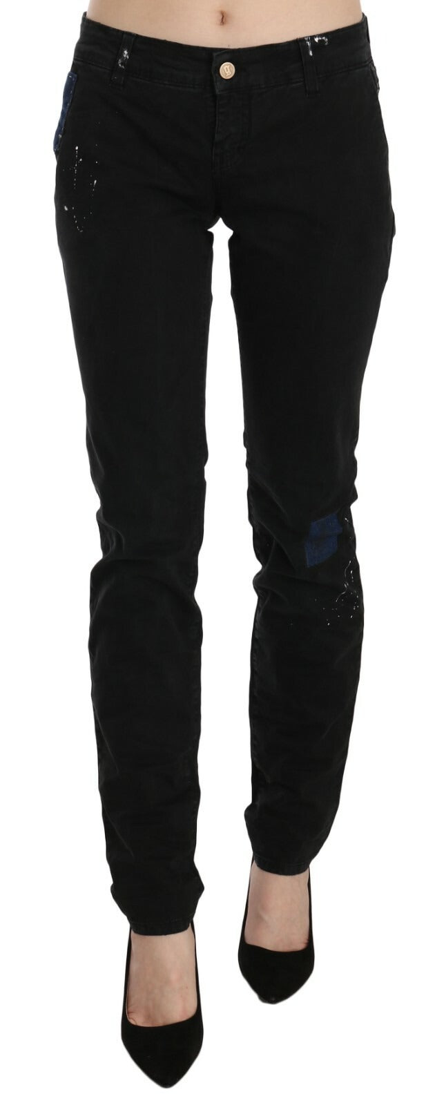 John Galliano Black Low Waist White Paint Skinny Denim Pants Jeans - BrandFit 88