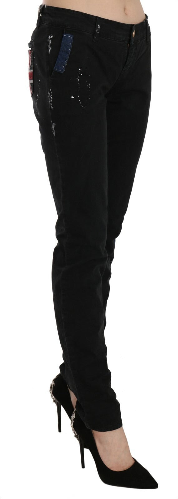John Galliano Black Low Waist White Paint Skinny Denim Pants Jeans - BrandFit 88