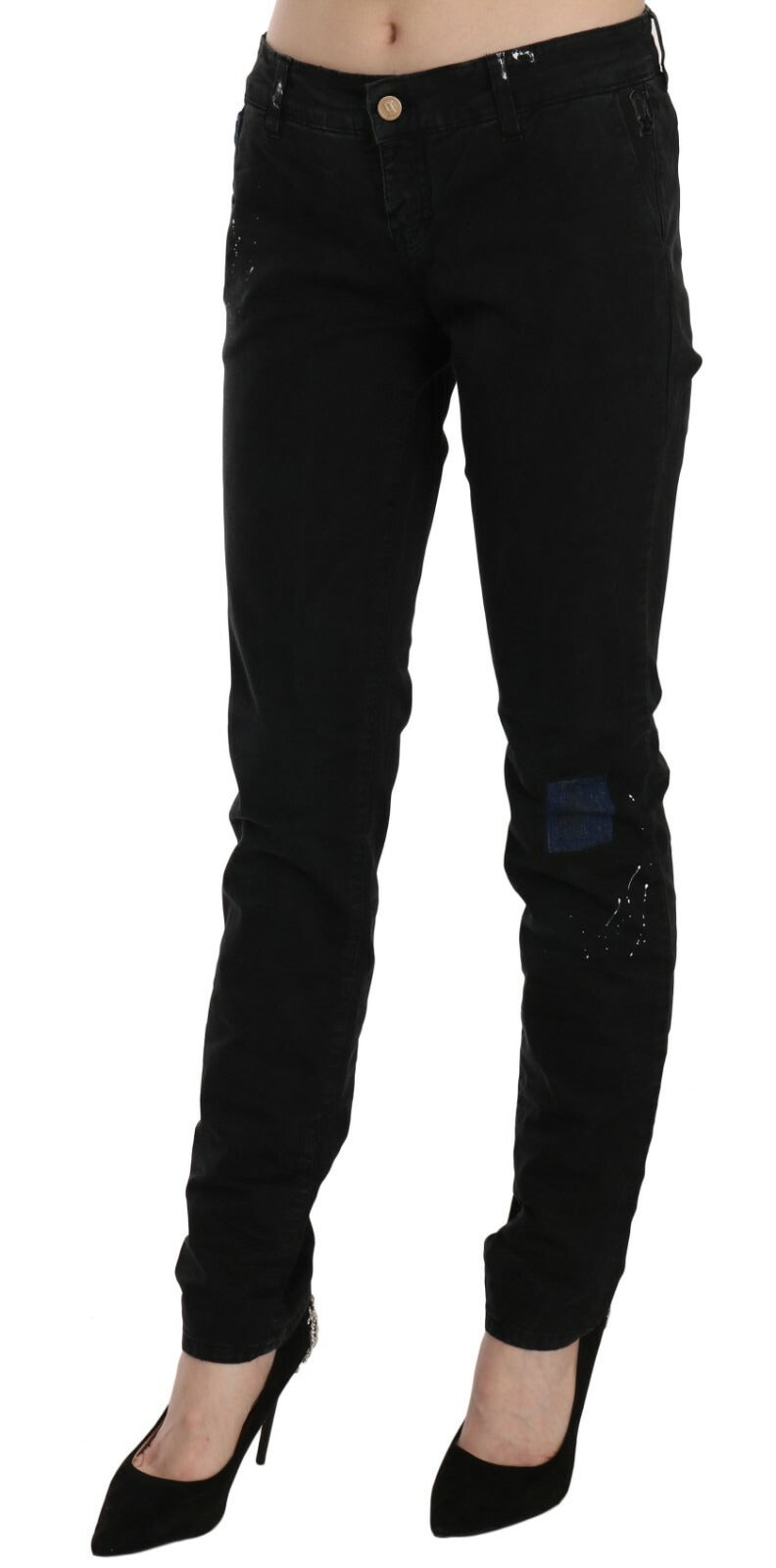 John Galliano Black Low Waist White Paint Skinny Denim Pants Jeans - BrandFit 88