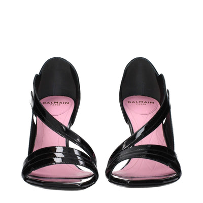 Balmain Black Leather Stiletto Heel Sandals