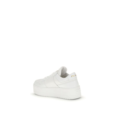 Prada White Calf Leather Bos Taurus Platform Sneakers