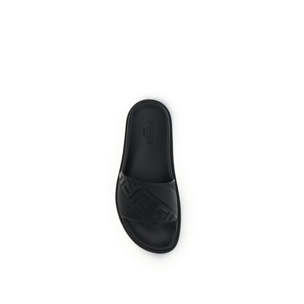 Fendi Black Rubber Flat Sandals