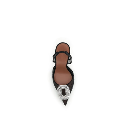 Amina Muaddi Black Silk Pumps