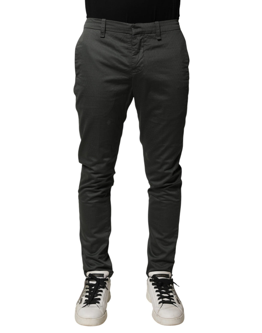 Dondup Dark Gray Cotton Mid Waist Skinny Men Chino Trouser Pants