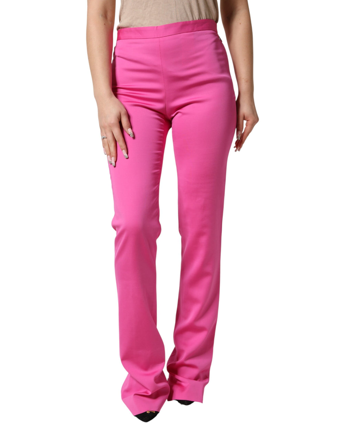 Versace Pink Viscose High Waist Straight Casual Trouser Pants - BrandFit 88