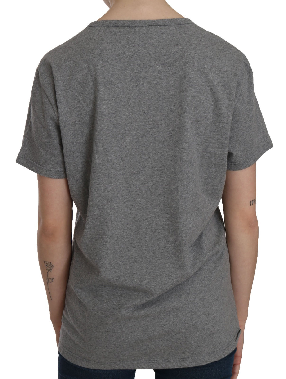 BYBLOS Cotton Grey Short Sleeve Round Neck Top T-shirt Blouse