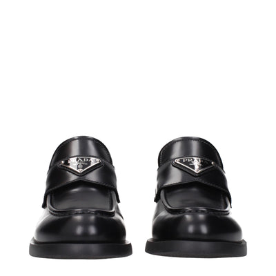 Prada Black Leather Slip-On Loafers