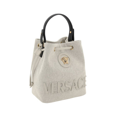 Versace White Fabric Backet Bag