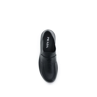 Prada Black Calf Leather Bos Taurus Slip-On Loafers