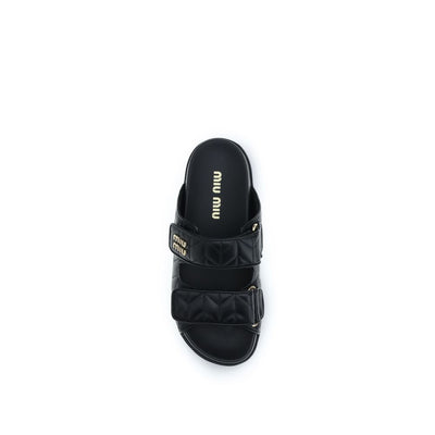Miu Miu Black Napa Leather / Calf Bos Taurus Slippers
