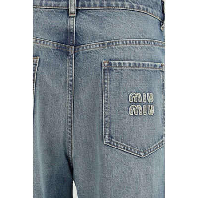 Miu Miu Blue Cotton Straight-Leg Jeans